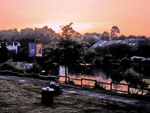 Sunset behind the lake in Laurel Maryland at the 2008 Laurel Lakes Concert Series